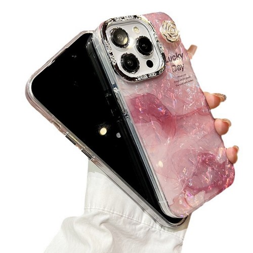 Shell Pattern Pink Marble 3D Flower With Bracelet Phone Case Anti-fall Protection For iPhone